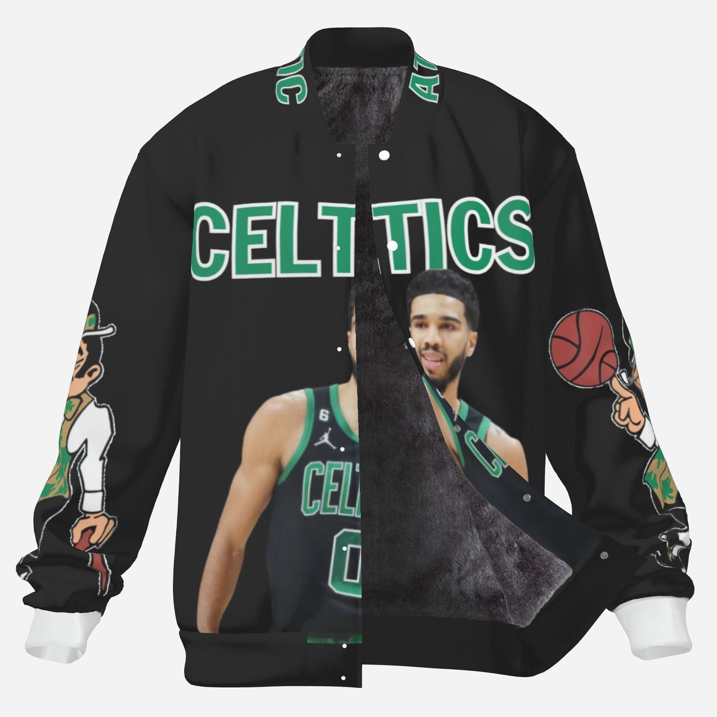 Custom Boston Celtics Jayson Tatum Men's Padded Double Layer Baseball Jersey Jacket