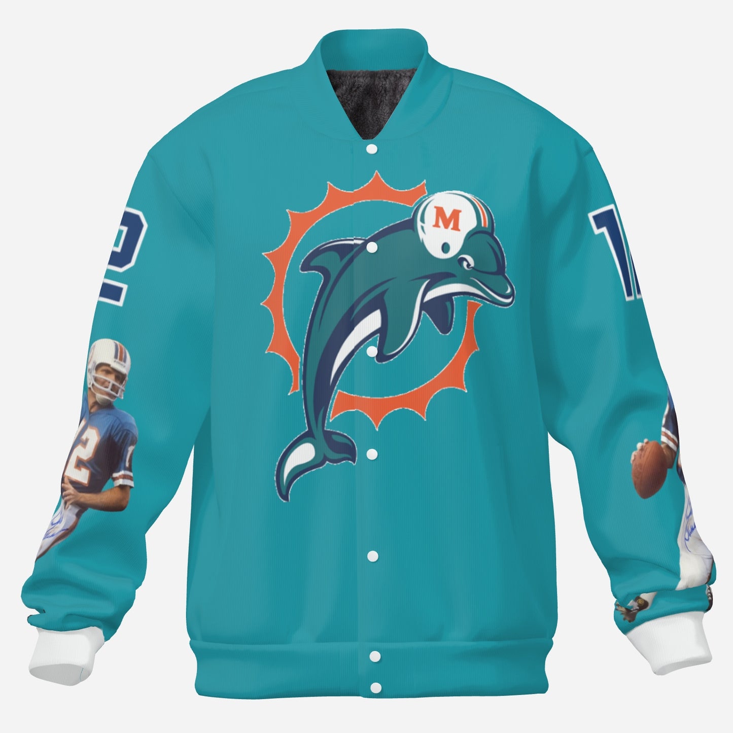 Miami Dolphins Men's Padded Double Layer Baseball Jersey Jacket ( Marine Blue)