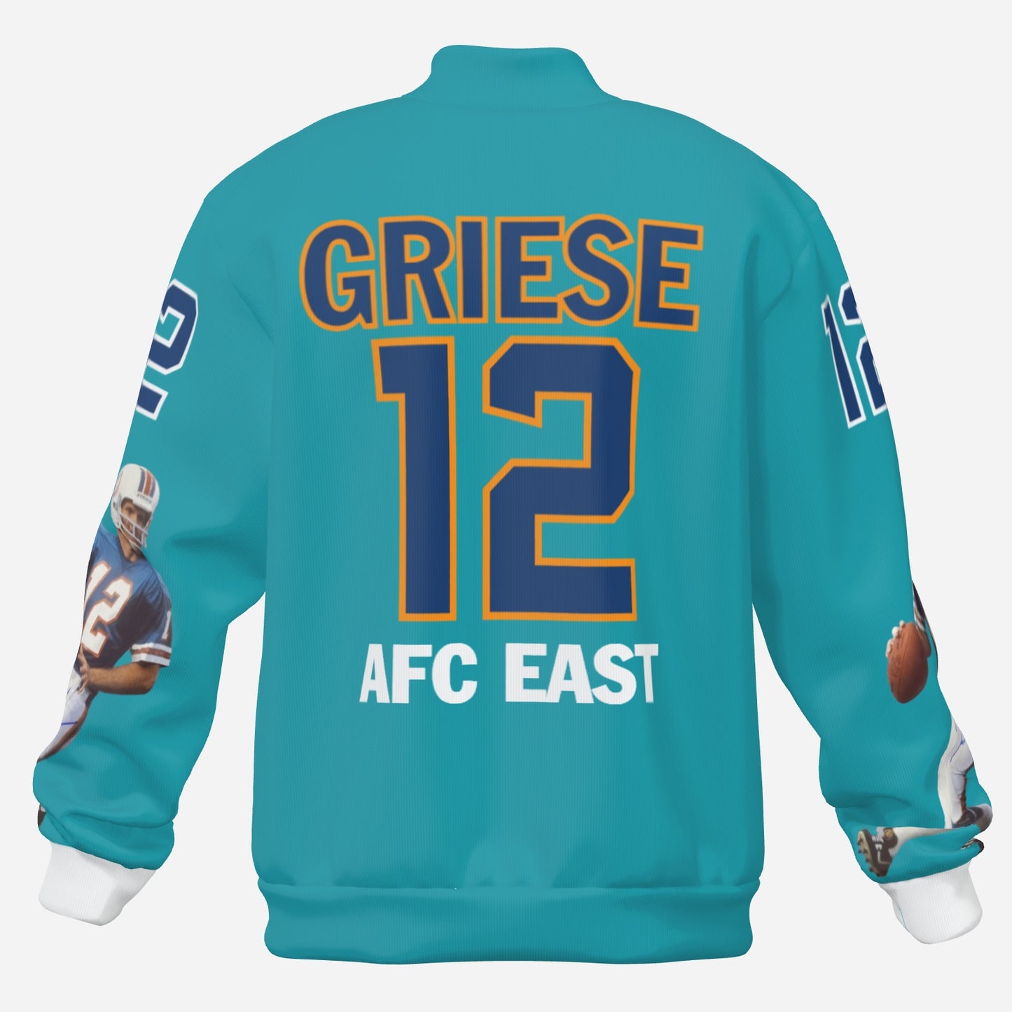 Miami Dolphins Men's Padded Double Layer Baseball Jersey Jacket ( Marine Blue)