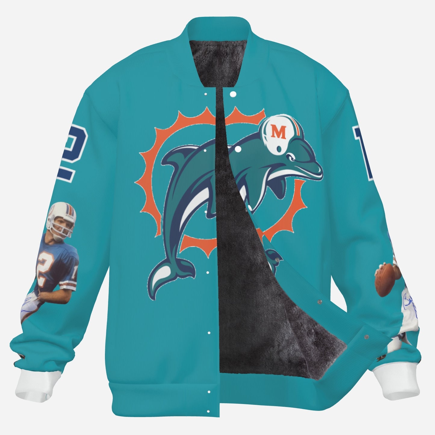 Miami Dolphins Men's Padded Double Layer Baseball Jersey Jacket ( Marine Blue)