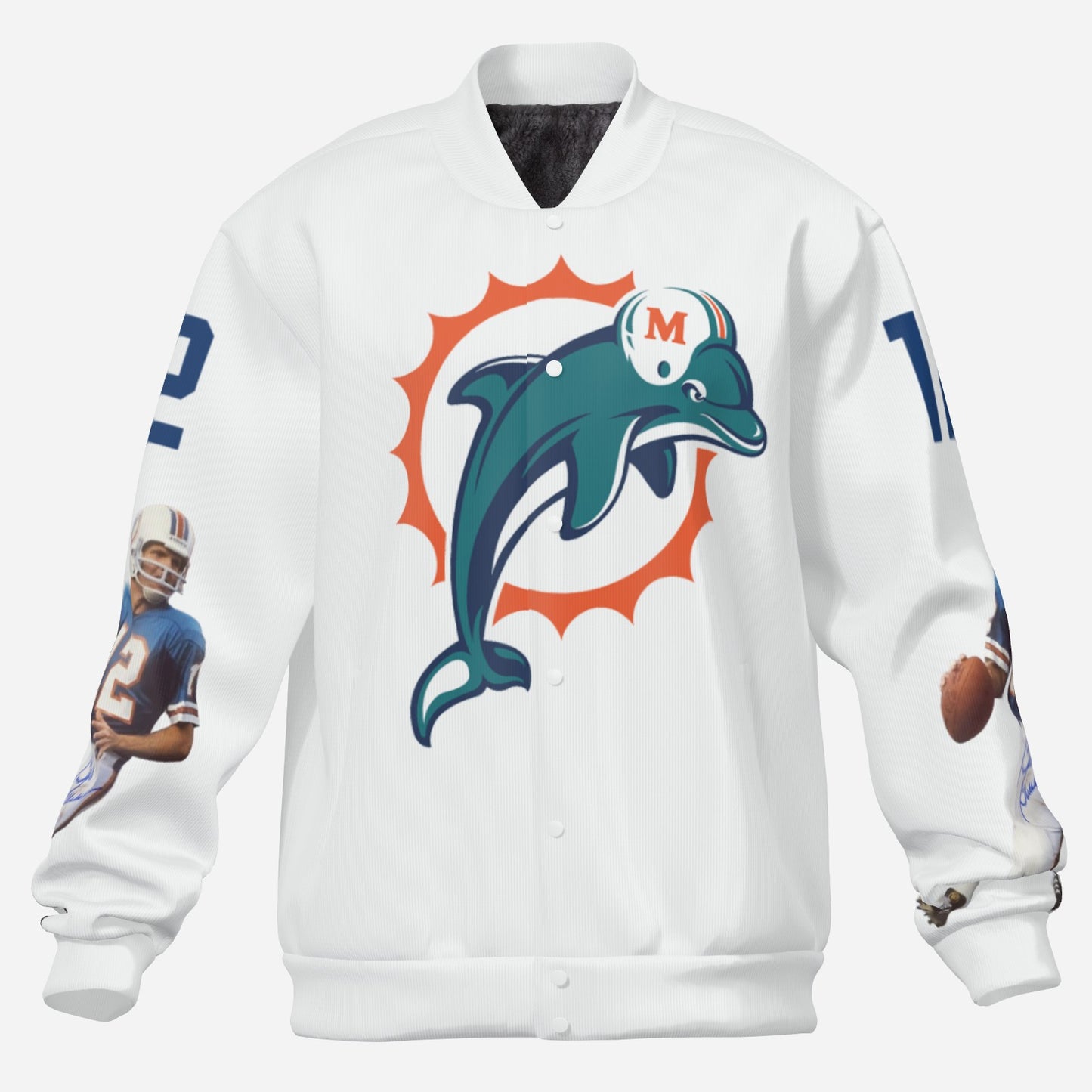 Miami Dolphins Men's Padded Double Layer Baseball Jersey Jacket (White)