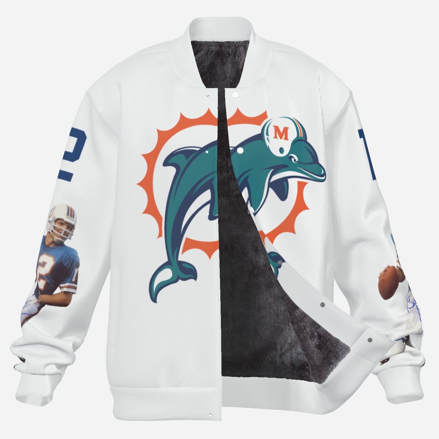 Miami Dolphins Men's Padded Double Layer Baseball Jersey Jacket (White)