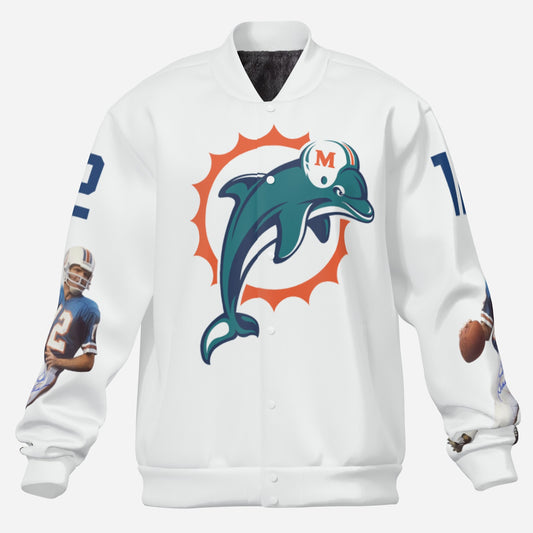 Miami Dolphins Men's Padded Double Layer Baseball Jersey Jacket (White)