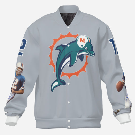 Miami Dolphins Men's Padded Double Layer Baseball Jersey Jacket (Light Gray)