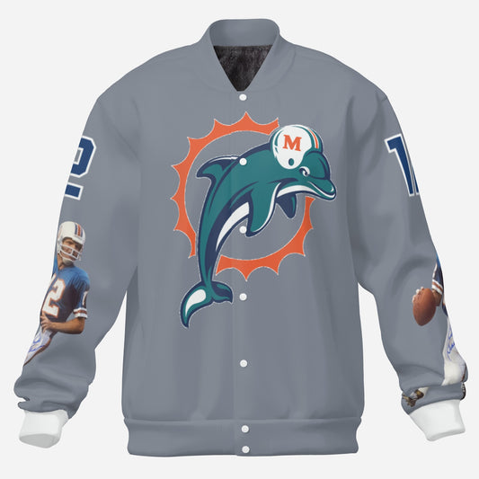 Miami Dolphins Men's Padded Double Layer Baseball Jersey Jacket (Gray)